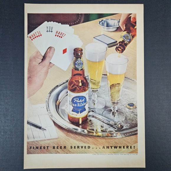 1951 Pabst Blue Ribbon Beer Vintage Print Ad Playing Cards Milwaukee WI Bar Shop - Picture 1 of 3